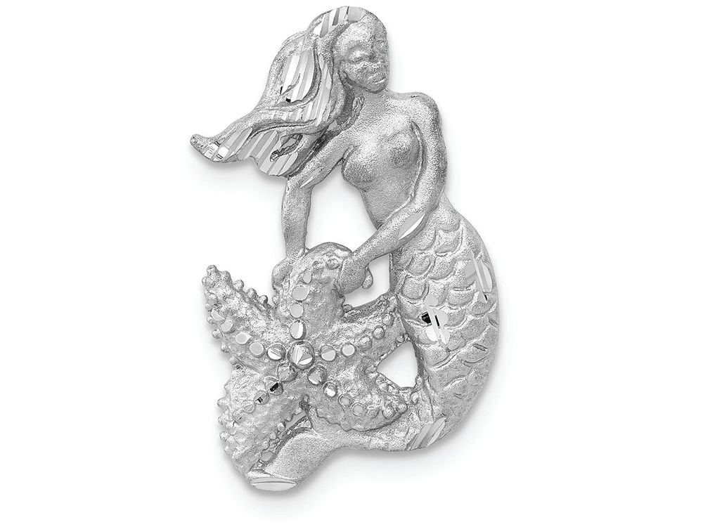 FJC Finejewelers 14k White Gold Satin Bright Cut Mermaid Chain Slide Charm