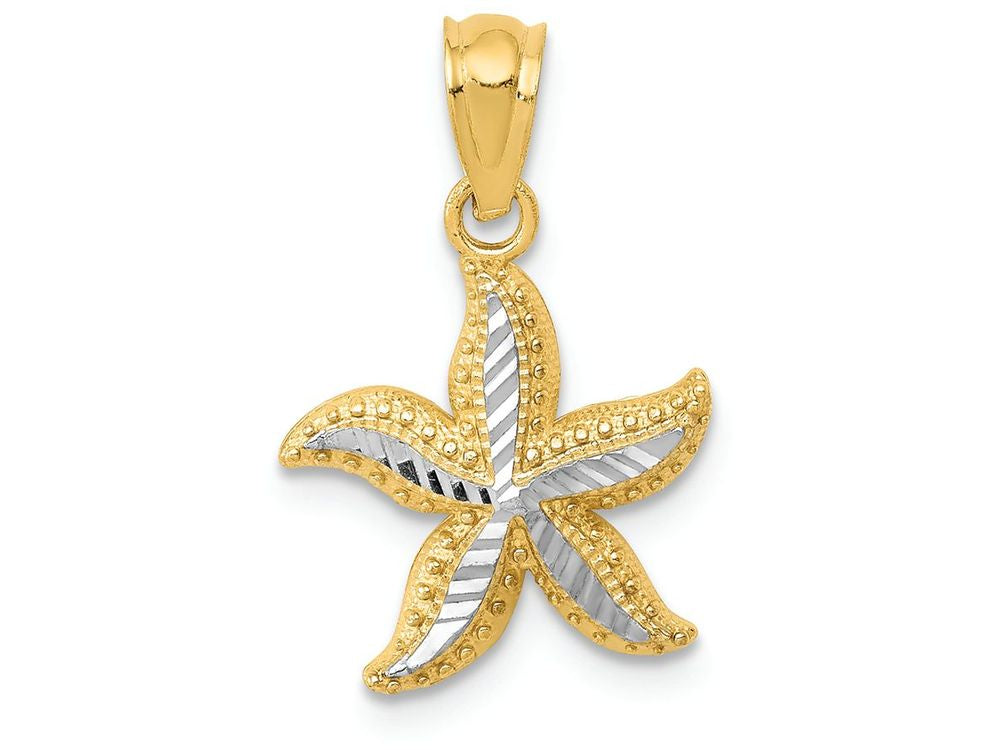 FJC Finejewelers 14k Yellow Gold with with Rhodium Bright Cut Starfish Charm