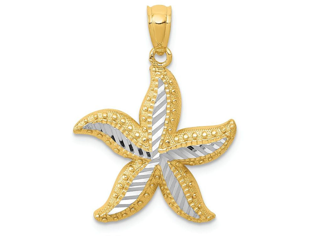 FJC Finejewelers 14k Yellow Gold with with Rhodium Bright Cut Starfish Charm