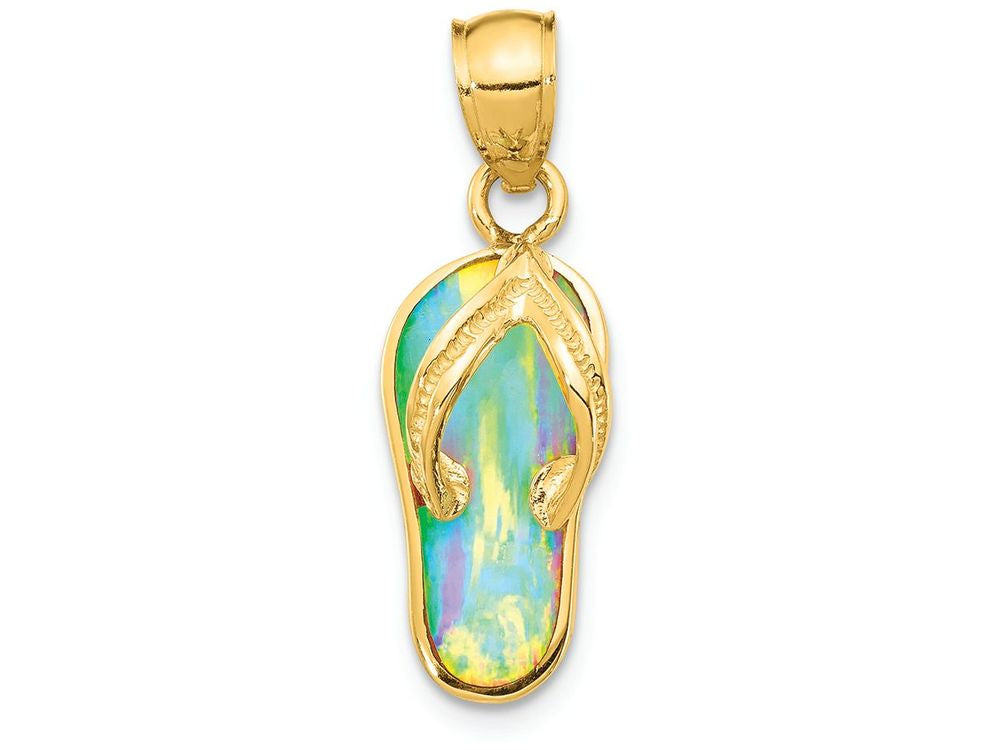 FJC Finejewelers 14k Yellow Gold Polished with Created White Opal Flip Flop Charm