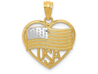 FJC Finejewelers 14k Yellow Gold with with Rhodium Polished American Flag Usa In Heart Charm