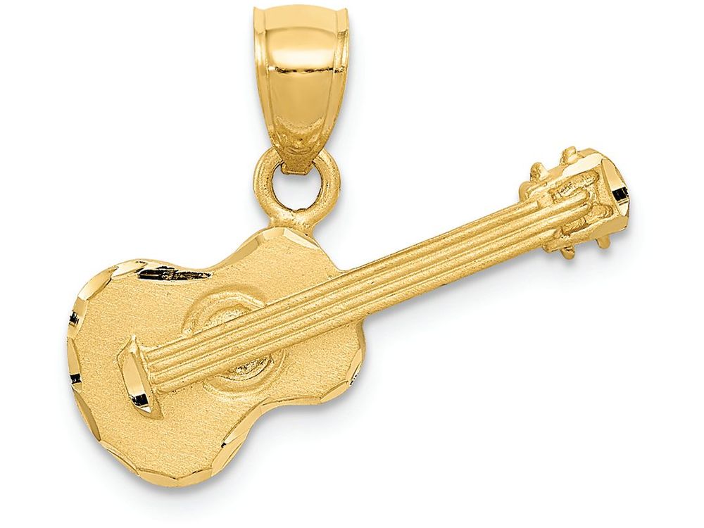 FJC Finejewelers 14k Yellow Gold Satin Bright Cut Acoustic Guitar Charm