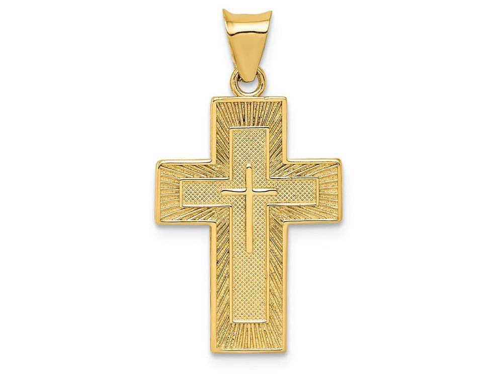FJC Finejewelers 14k Yellow Gold Textured Reversible Lord's Prayer In Spanish Cross Charm