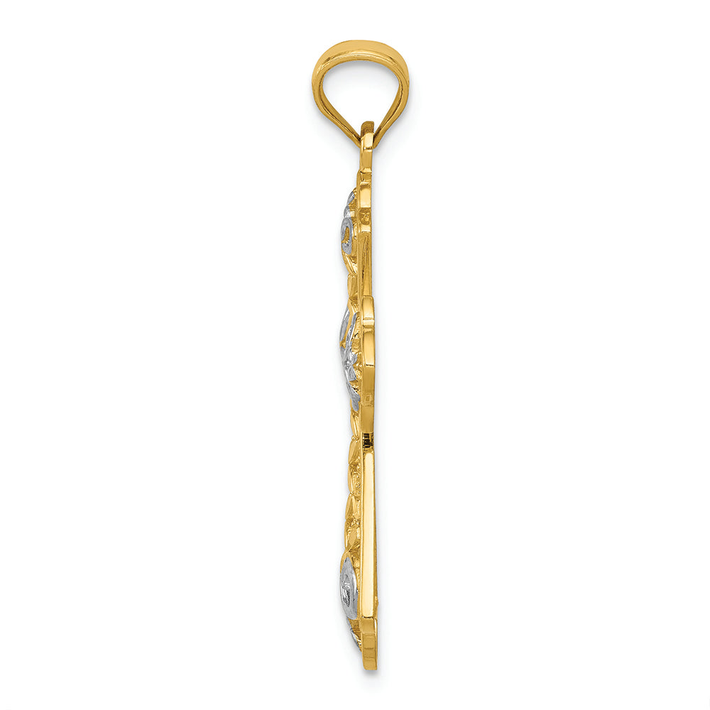 FJC Finejewelers 14k Yellow Gold with with Rhodium Polished Bright Cut Filigree Cross Charm