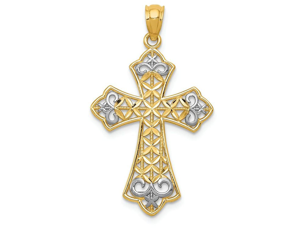 FJC Finejewelers 14k Yellow Gold with with Rhodium Polished Bright Cut Filigree Cross Charm