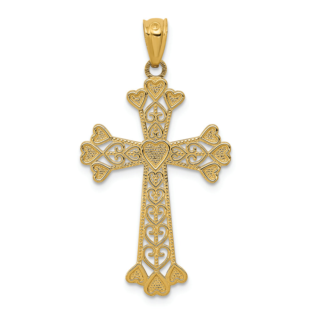 FJC Finejewelers 14k Yellow Gold Bright Cut Polished Filigree Hearts Cross Charm