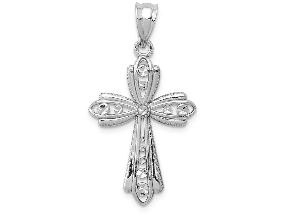 FJC Finejewelers 14k White Gold Polished Bright Cut Fancy Cross Charm