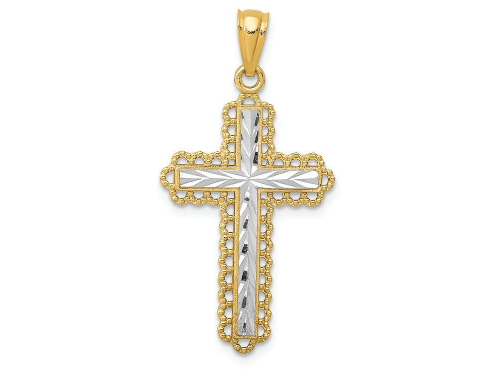 FJC Finejewelers 14k Yellow Gold with with Rhodium Bright Cut Budded Cross Charm