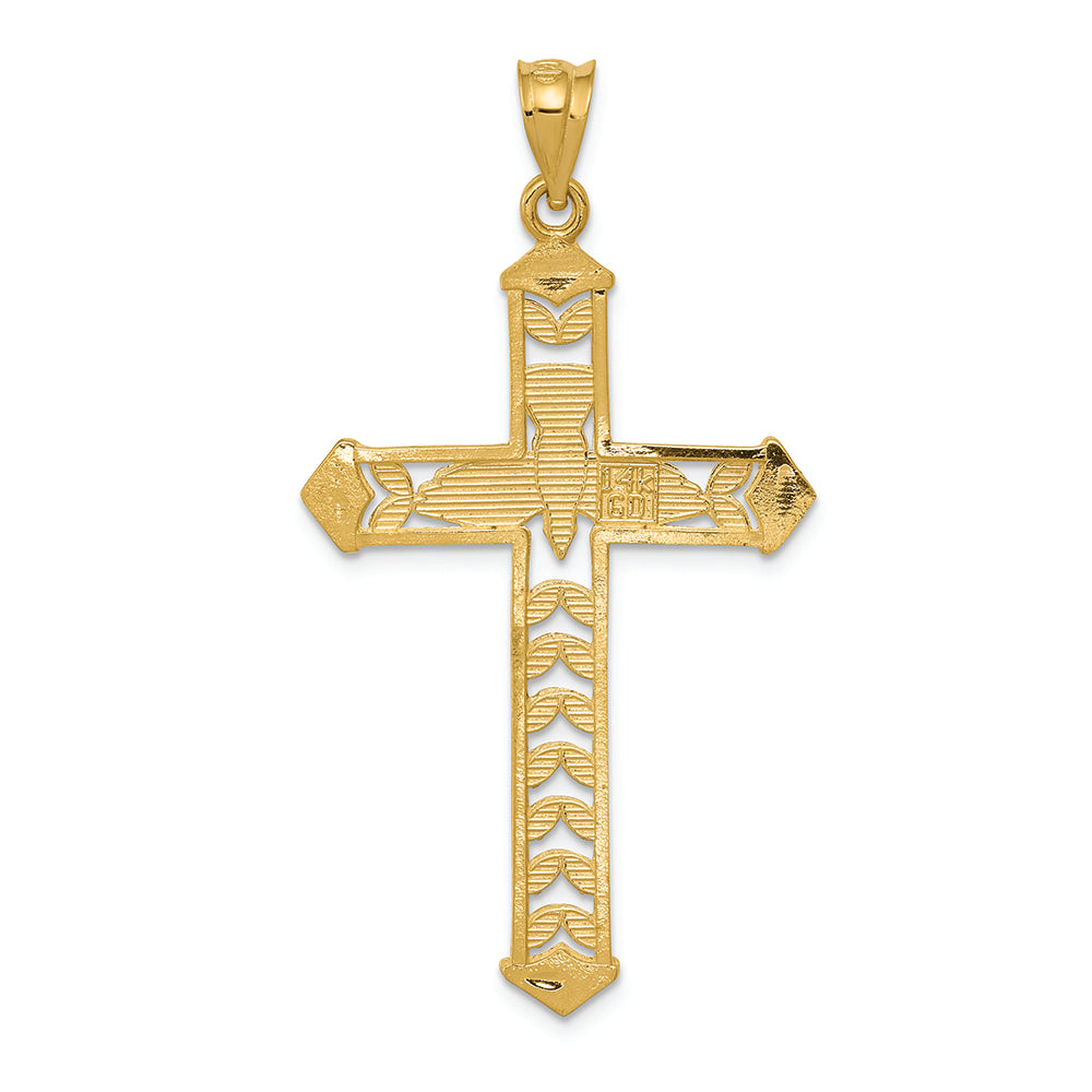 FJC Finejewelers 14k Yellow Gold White with Rhodium with Yellow Polished Bright Cut Dove Cross Charm