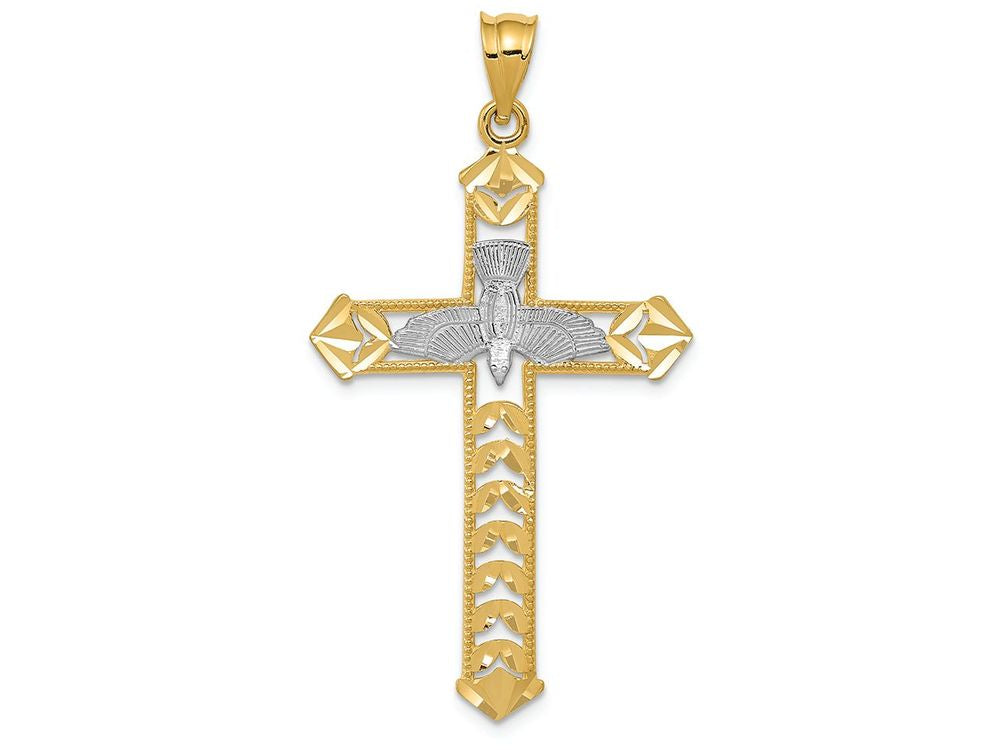 FJC Finejewelers 14k Yellow Gold White with Rhodium with Yellow Polished Bright Cut Dove Cross Charm