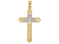 FJC Finejewelers 14k Yellow Gold White with Rhodium with Yellow Polished Bright Cut Dove Cross Charm