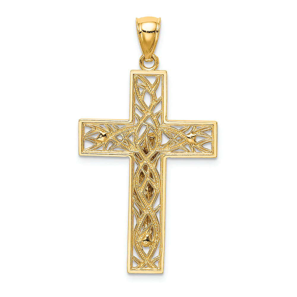 FJC Finejewelers 14k Two-tone Gold Satin Polished Bright Cut Crucifix with Vines Charm