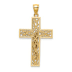 FJC Finejewelers 14k Two-tone Gold Satin Polished Bright Cut Crucifix with Vines Charm