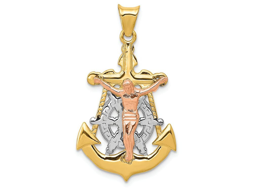 FJC Finejewelers 14 Kt Tri Color Gold Mariner Crucifix Charm