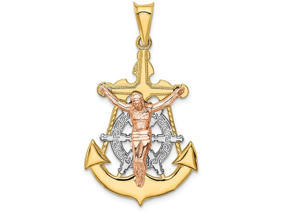 FJC Finejewelers 14 Kt Tri Color Gold Mariner Crucifix Charm