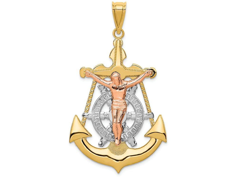 FJC Finejewelers 14 Kt Tri Color Gold Mariner Crucifix Charm