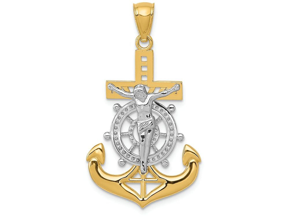 FJC Finejewelers 14k Yellow Gold with with Rhodium Polished Mariners Crucifix Charm