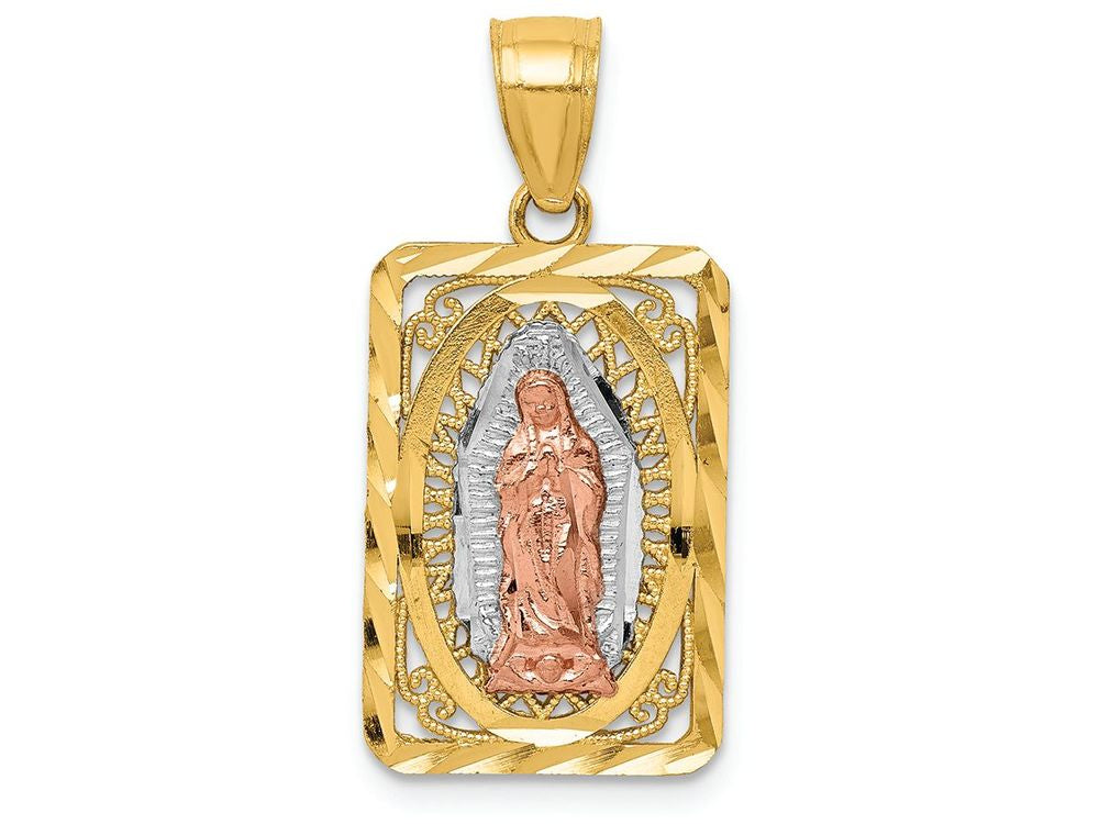 FJC Finejewelers 14k Two-tone Gold with Rhodium Bright Cut Lady Of Guadalupe Charm