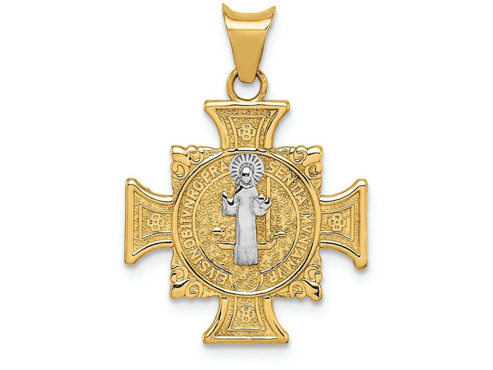 FJC Finejewelers 14k Yellow Gold with Rhodium St. Benedict Charm