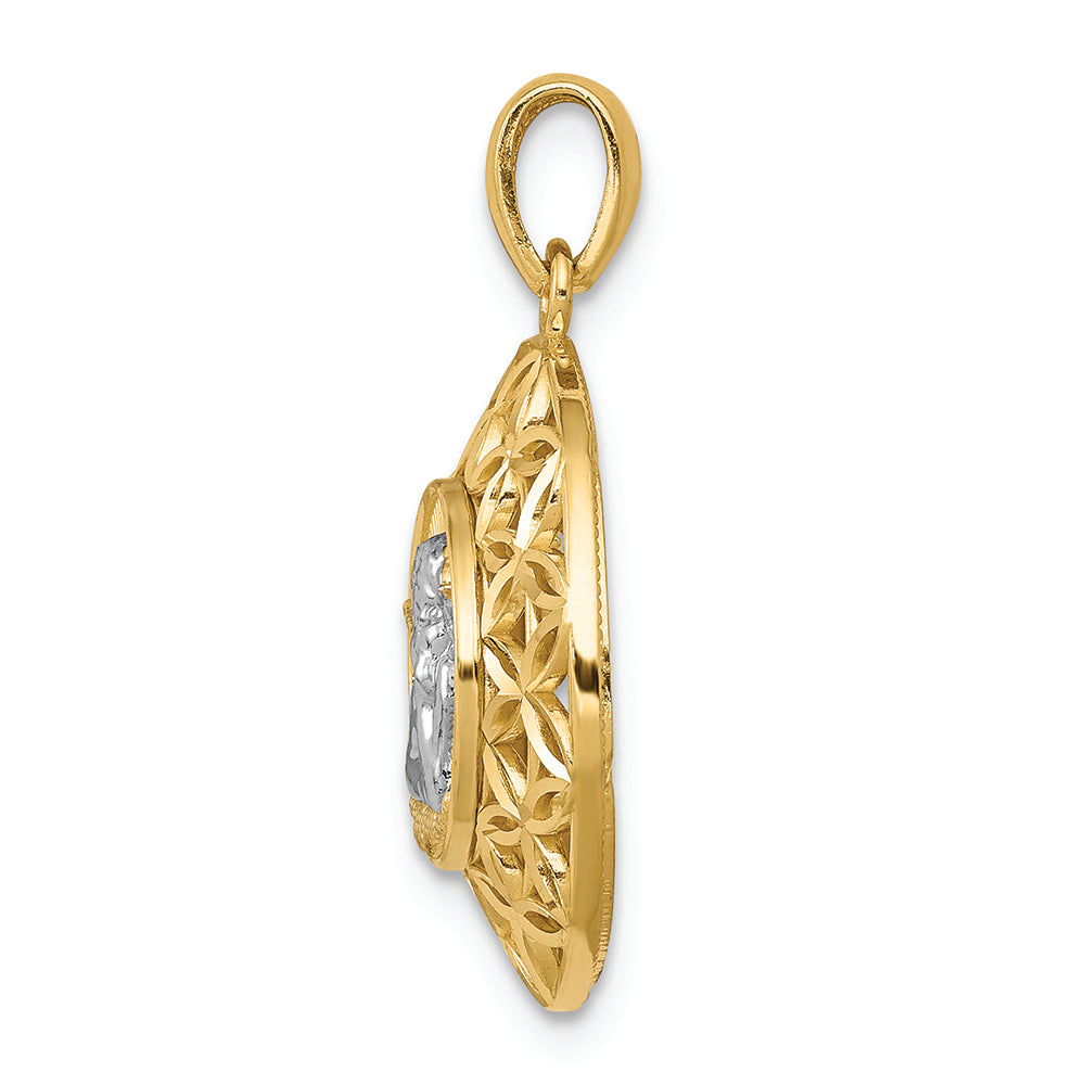 FJC Finejewelers 14k Yellow Gold with with Rhodium Polished Filigree Guardian Angel Charm