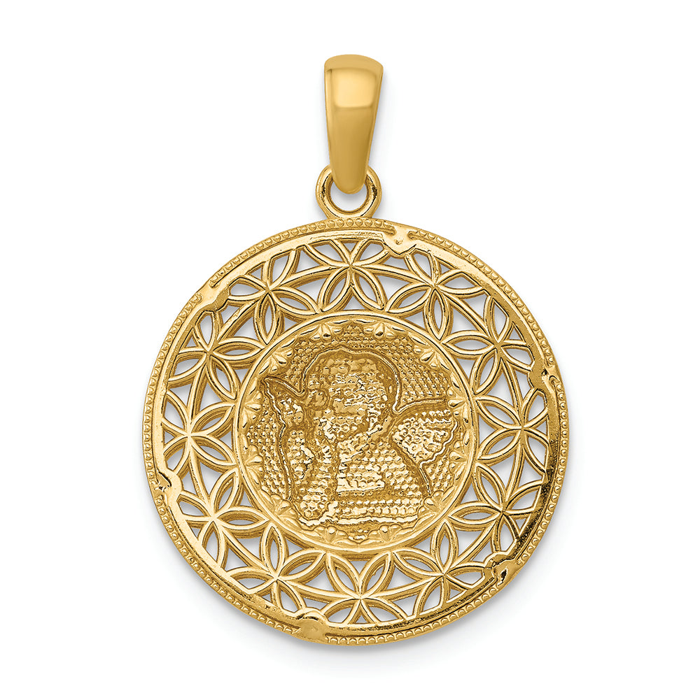 FJC Finejewelers 14k Yellow Gold with with Rhodium Polished Filigree Guardian Angel Charm
