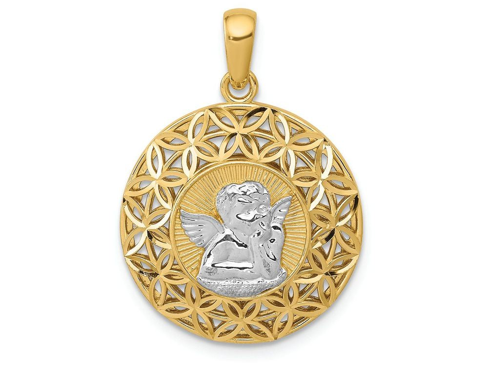 FJC Finejewelers 14k Yellow Gold with with Rhodium Polished Filigree Guardian Angel Charm