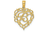 FJC Finejewelers 14k Yellow Gold B Script Initial In Heart Charm