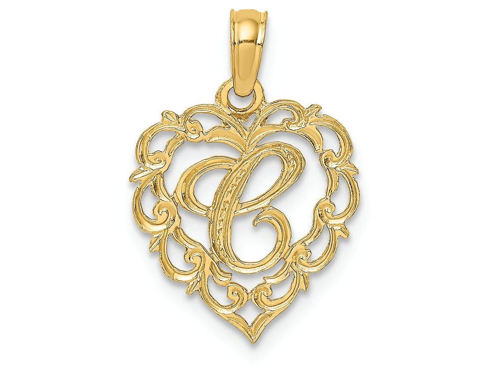 FJC Finejewelers 14k Yellow Gold C Script Initial In Heart Charm