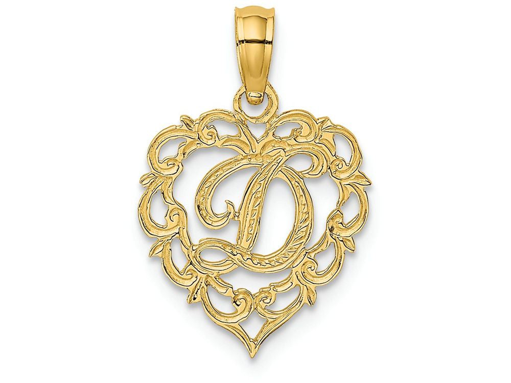 FJC Finejewelers 14k Yellow Gold D Script Initial In Heart Charm