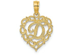 FJC Finejewelers 14k Yellow Gold D Script Initial In Heart Charm