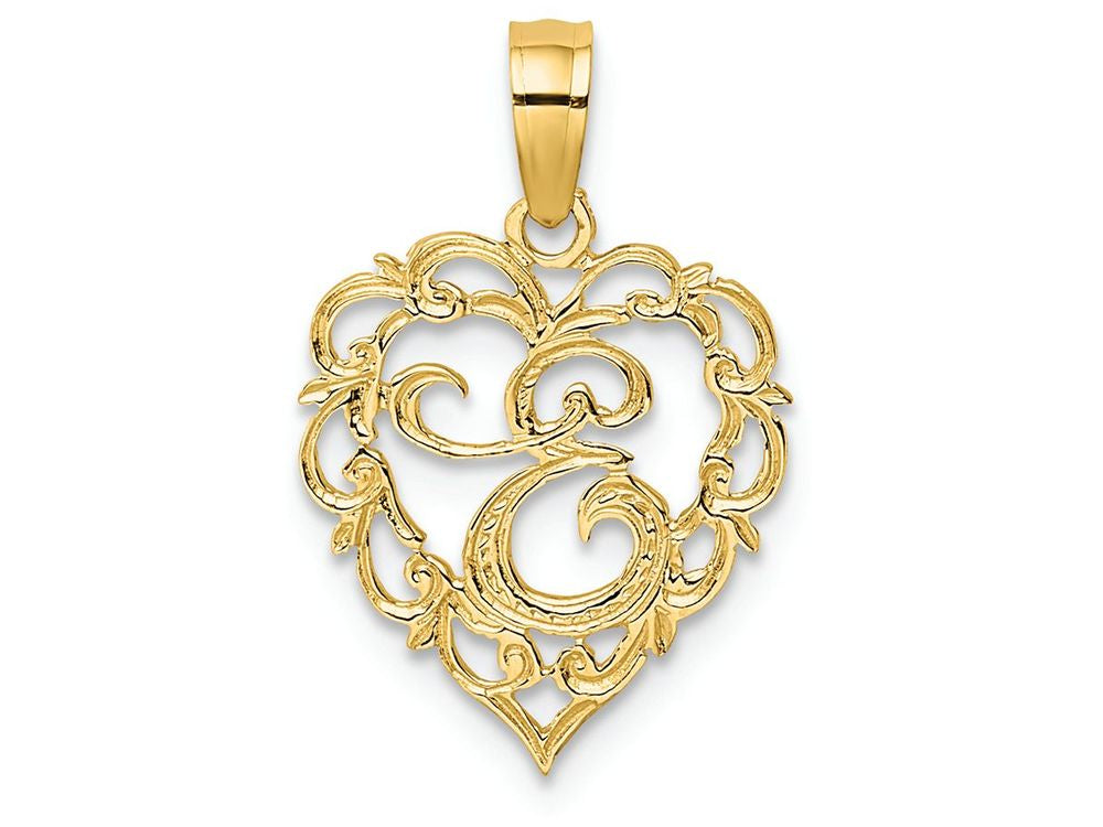 FJC Finejewelers 14k Yellow Gold E Script Initial In Heart Charm