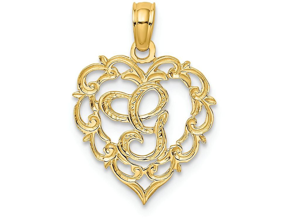 FJC Finejewelers 14k Yellow Gold G Script Initial In Heart Charm