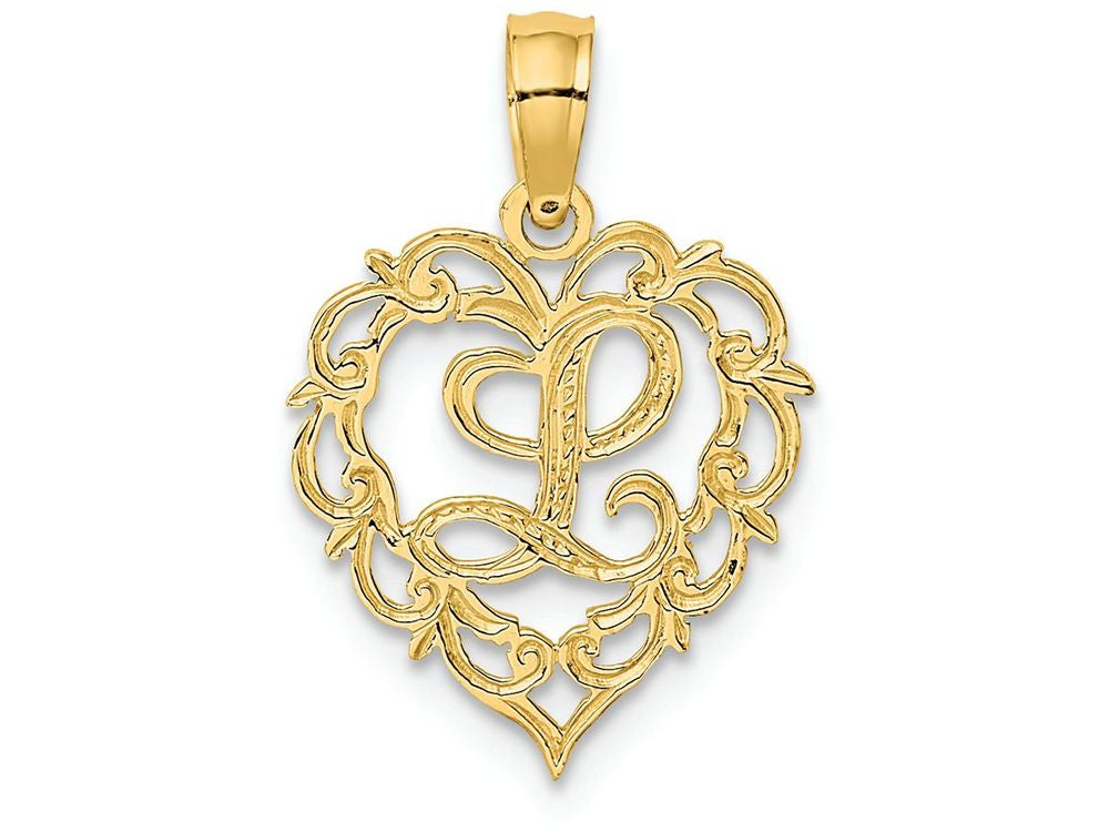 FJC Finejewelers 14k Yellow Gold L Script Initial In Heart Charm