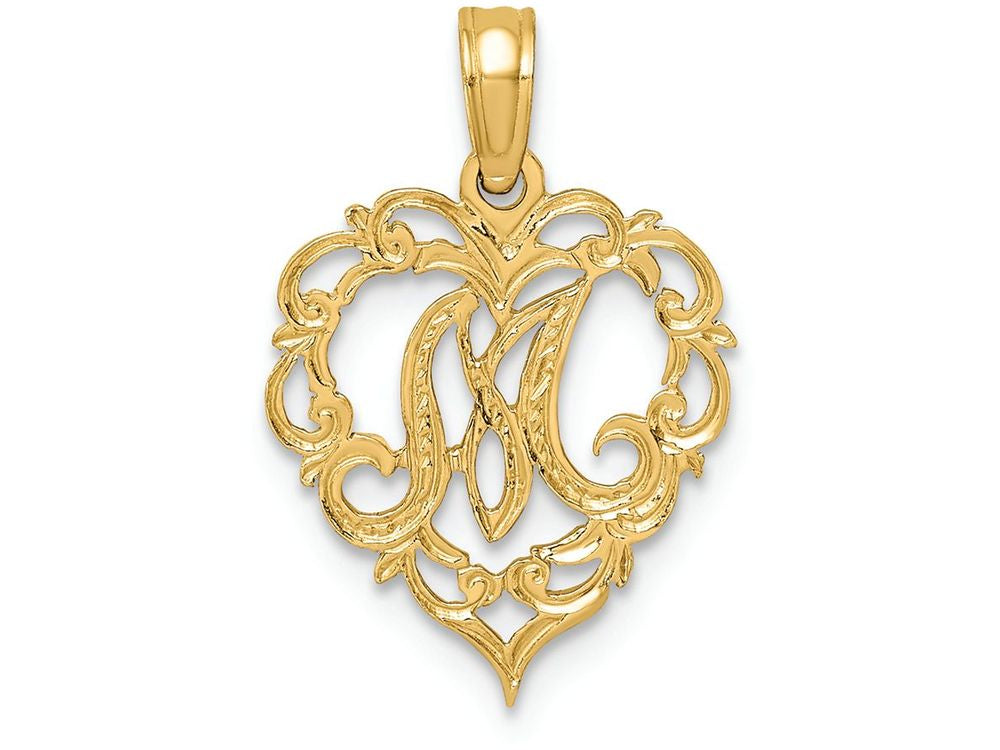 FJC Finejewelers 14k Yellow Gold M Script Initial In Heart Charm