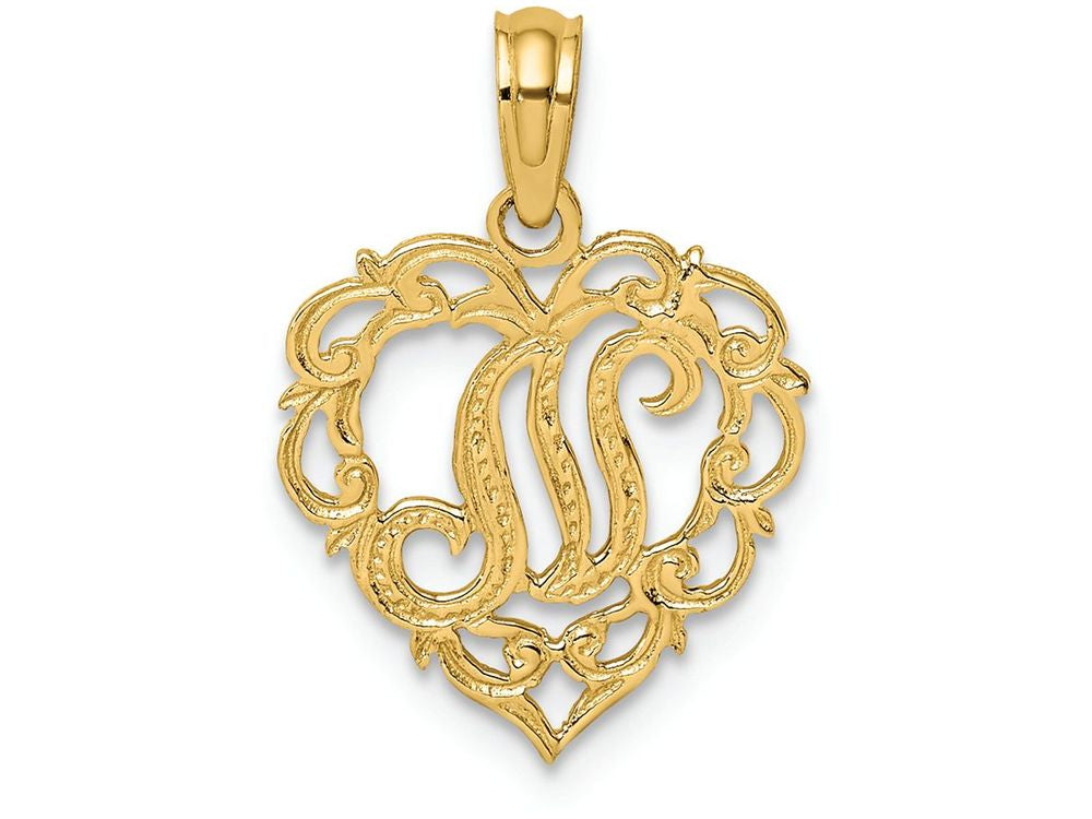 FJC Finejewelers 14k Yellow Gold N Script Initial In Heart Charm