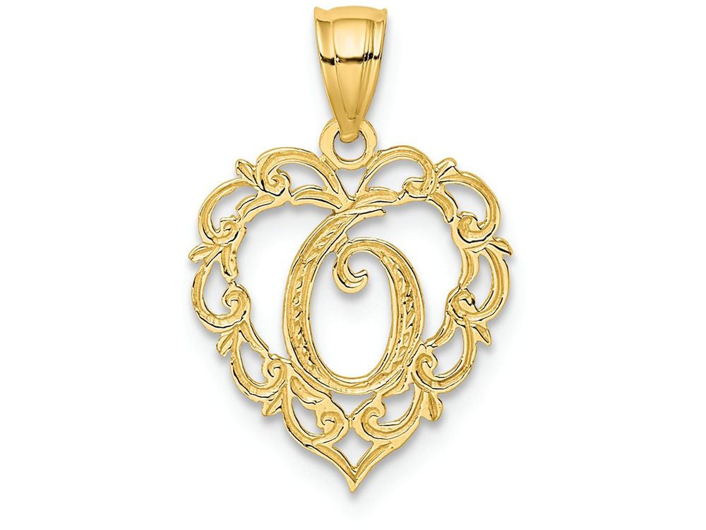 FJC Finejewelers 14k Yellow Gold O Script Initial In Heart Charm