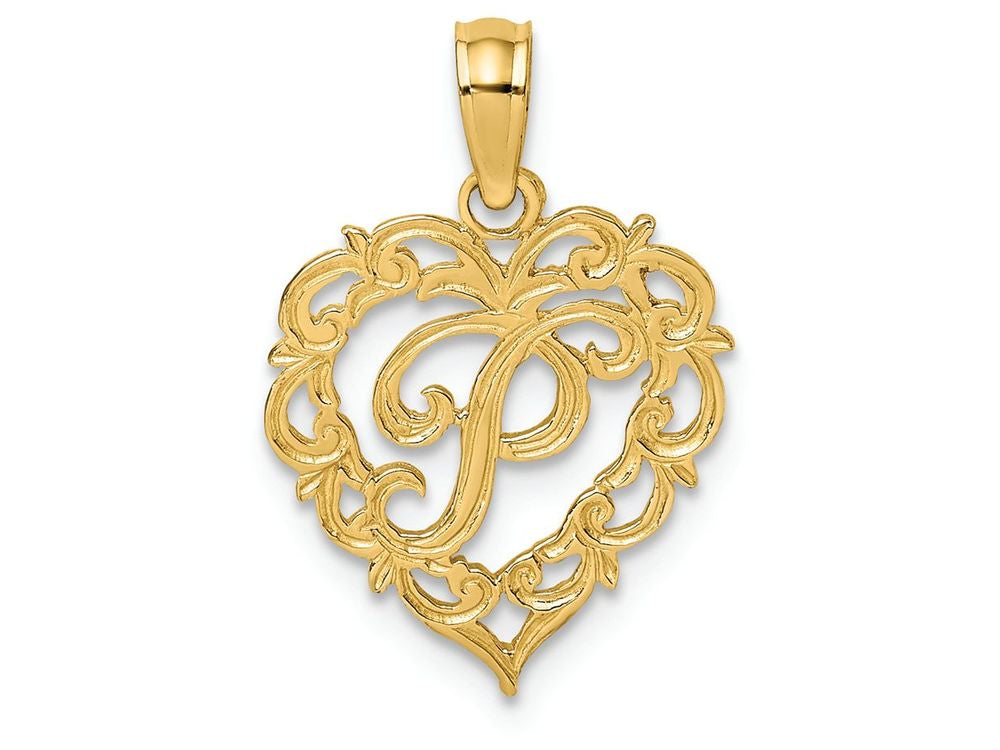 FJC Finejewelers 14k Yellow Gold P Script Initial In Heart Charm