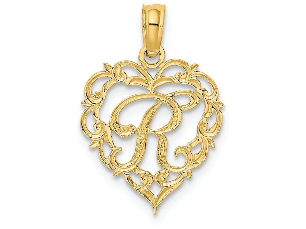 FJC Finejewelers 14k Yellow Gold R Script Initial In Heart Charm