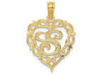 FJC Finejewelers 14k Yellow Gold S Script Initial In Heart Charm