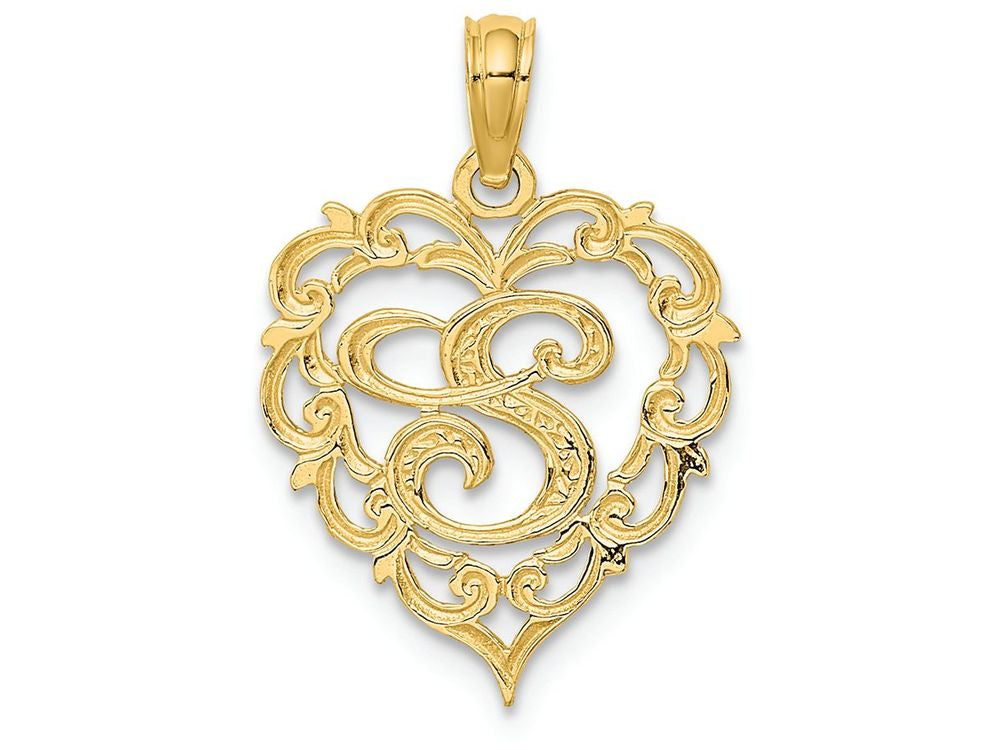 FJC Finejewelers 14k Yellow Gold S Script Initial In Heart Charm