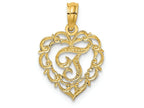 FJC Finejewelers 14k Yellow Gold T Script Initial In Heart Charm