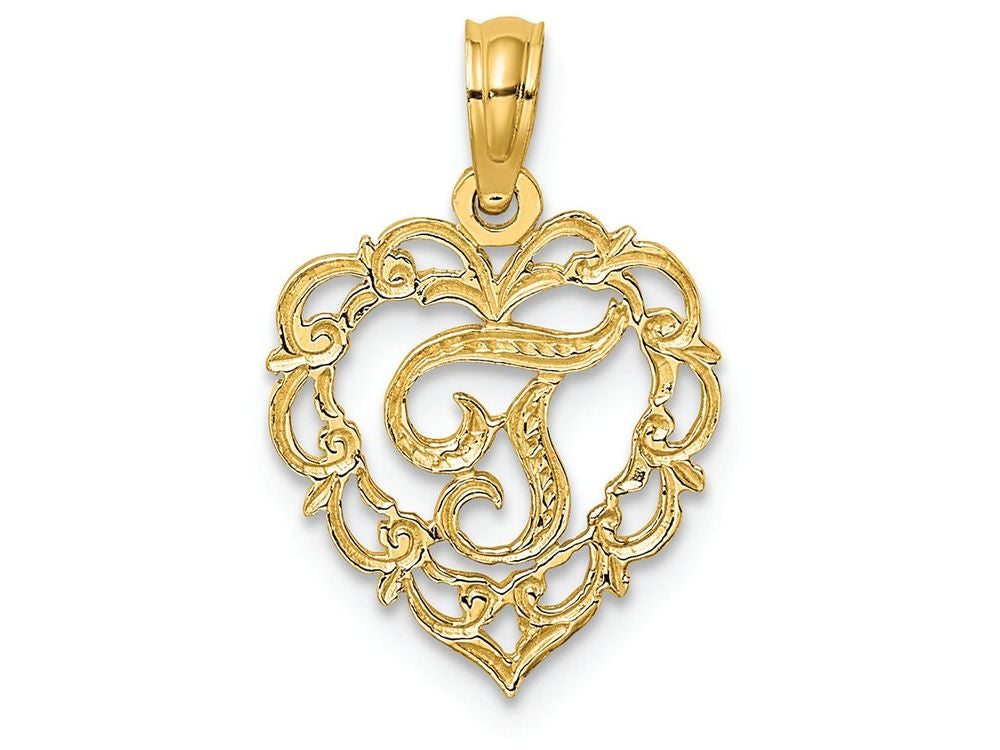 FJC Finejewelers 14k Yellow Gold T Script Initial In Heart Charm