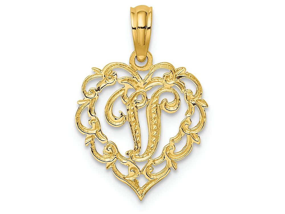 FJC Finejewelers 14k Yellow Gold V Script Initial In Heart Charm