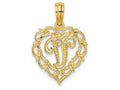 FJC Finejewelers 14k Yellow Gold V Script Initial In Heart Charm