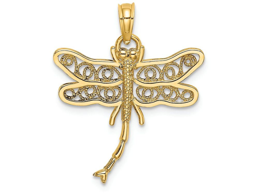 FJC Finejewelers 14k Yellow Gold Dragonfly with Beaded Filigree Wings Charm