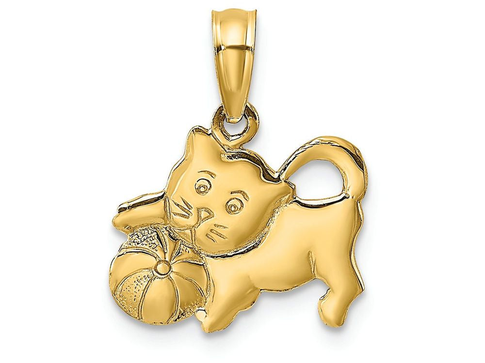 FJC Finejewelers 14k Yellow Gold 3d Kitten with Ball Charm