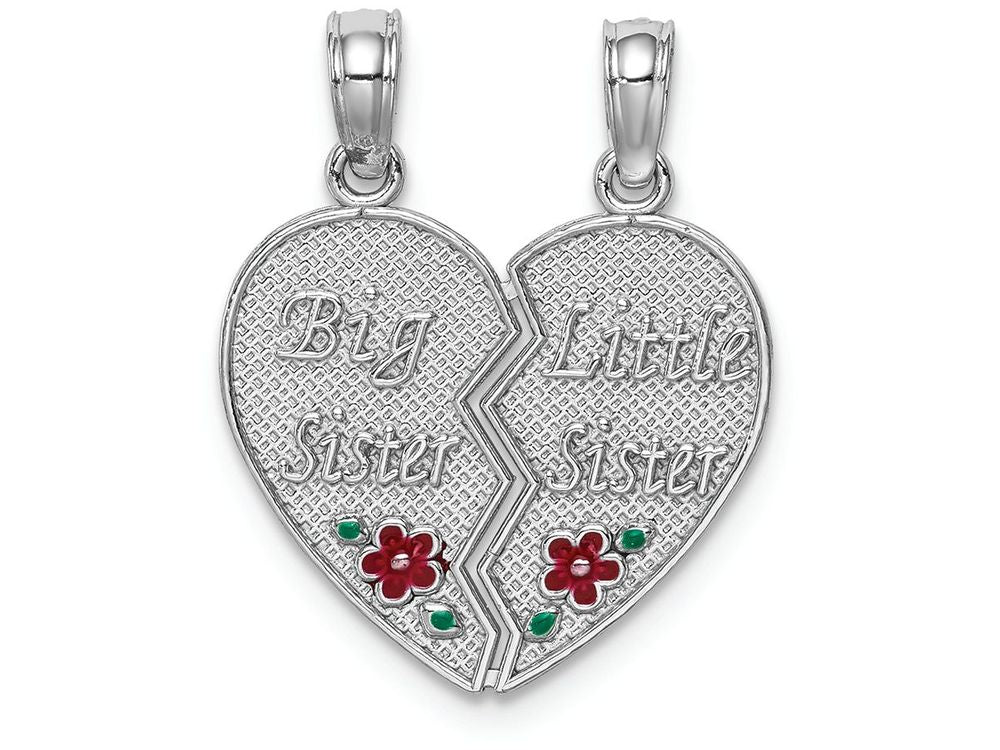 FJC Finejewelers 14k White Gold White Big Sisterlittle Sister Breakable Heart with Enamel Fl Charm