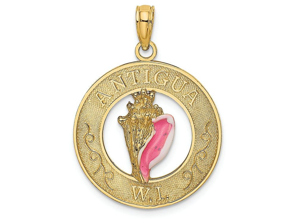 FJC Finejewelers 14k Yellow Gold Antigua Wi On Round Frame with Enamel Conch Shell Center Charm