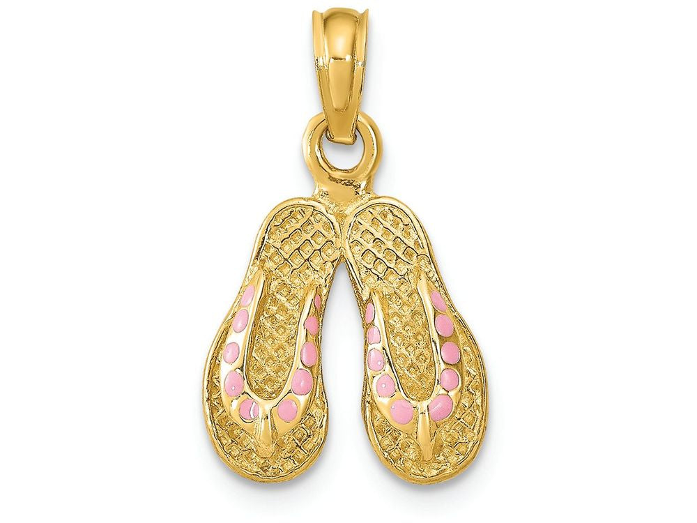 FJC Finejewelers 14k Yellow Gold Pink Dotted Enamel Double Flip-flop Charm