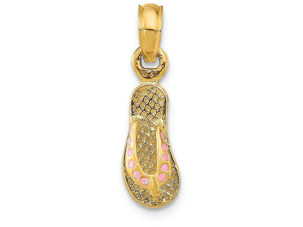 FJC Finejewelers 14k Yellow Gold Pink Dotted Enamel Single Flip-flop Charm